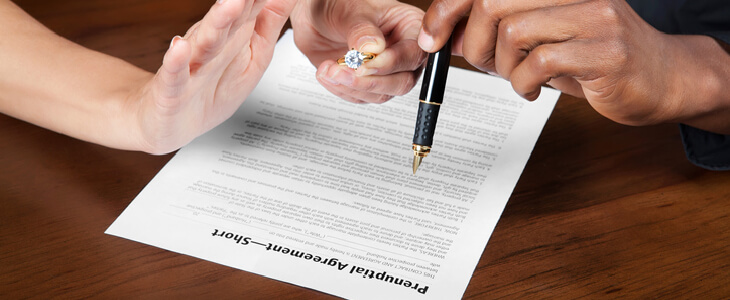 Prenup agreement being signed on a table