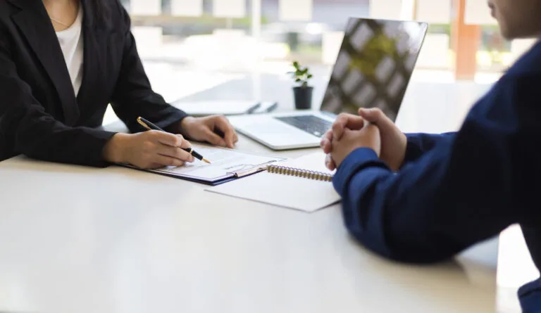 man meeting with divorce attorney